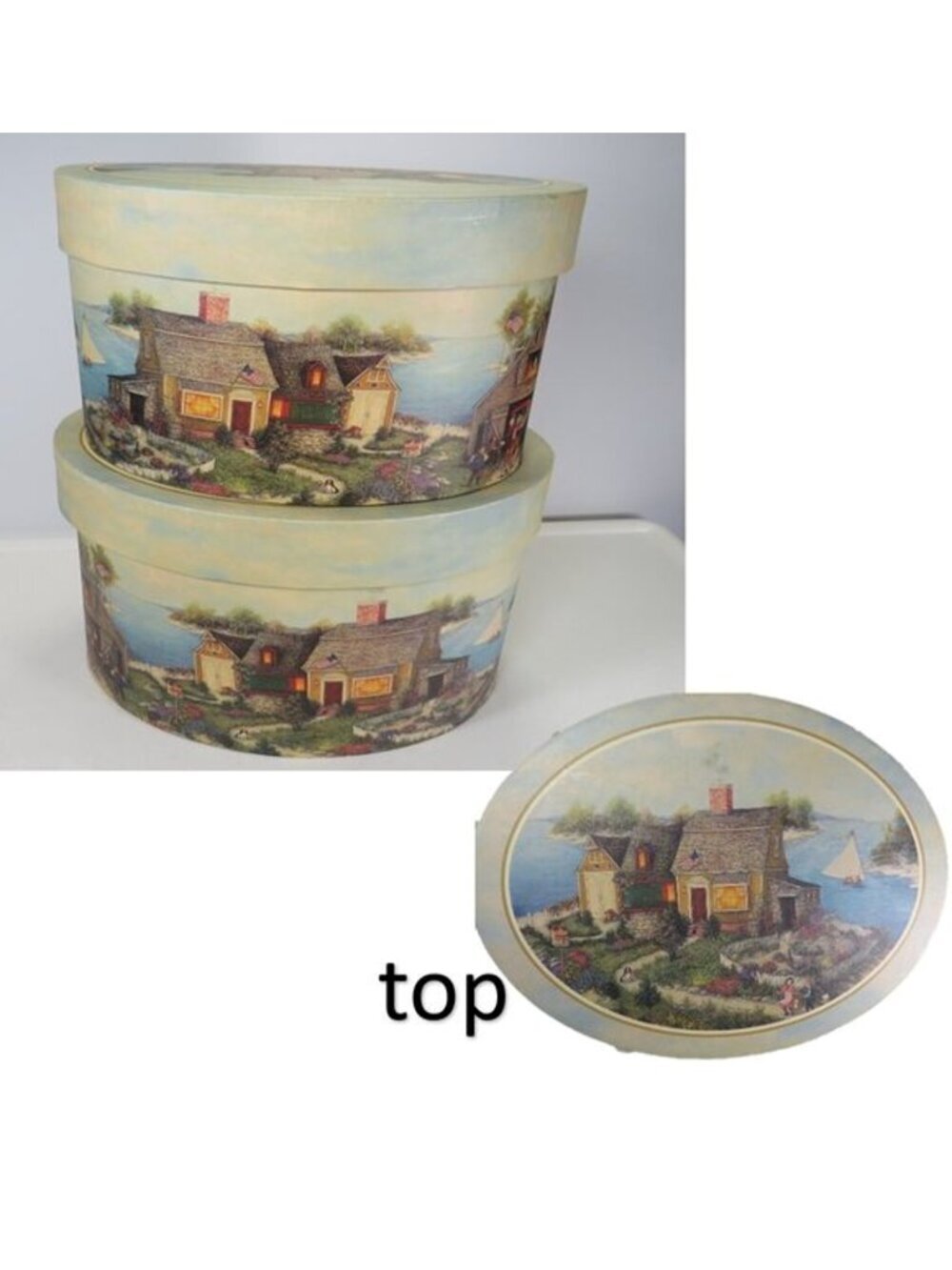 Nantucket Costal Oval (2) Boxes Storage by Bob's Boxes Linda Nelson Stocks